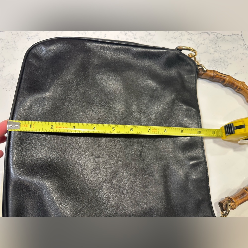 Vintage GUCCI Bamboo Black Leather Satchel Tote - Picture 13 of 14
